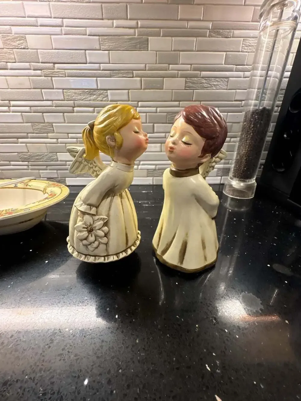 Vintage Mid Century Kissing Angels Christmas Figurines Pair